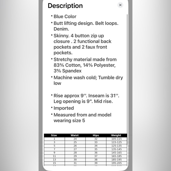 Women’s MX JEANS Levanta Cola High Rise Blue Skinny Jeans Size 28 - Picture 7 of 11